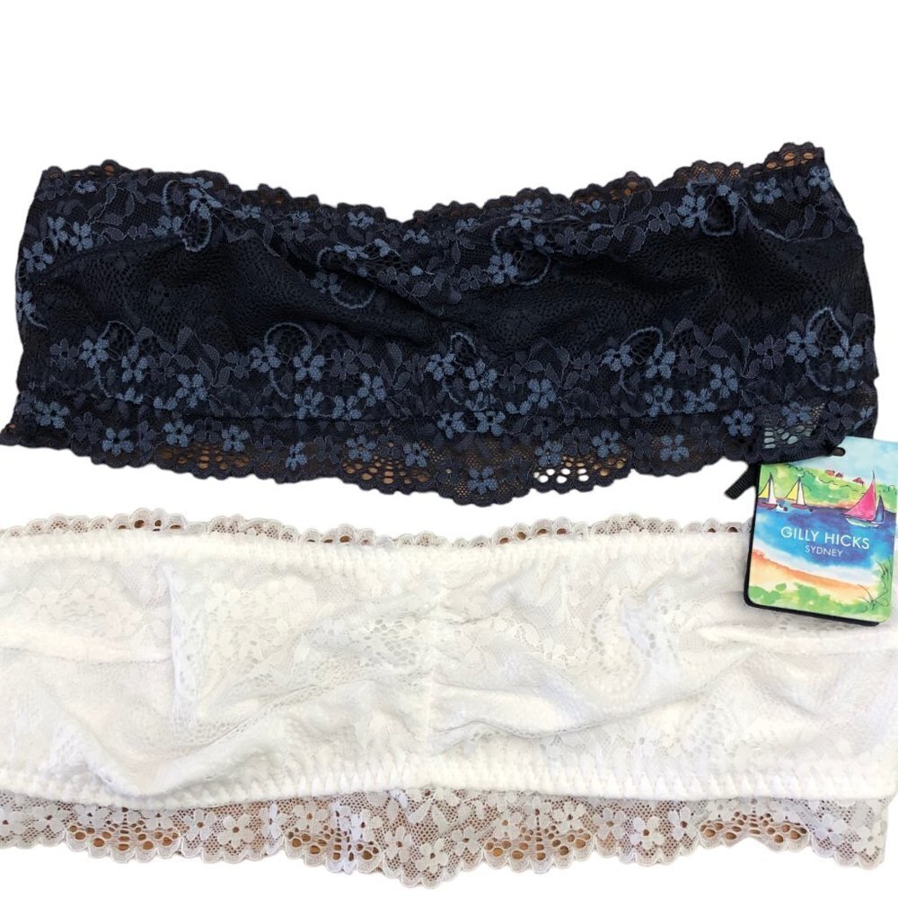 Gilly Hicks Sydney Bandeau Lot of 2 One NWT Black White Size Medium Lace Unlined